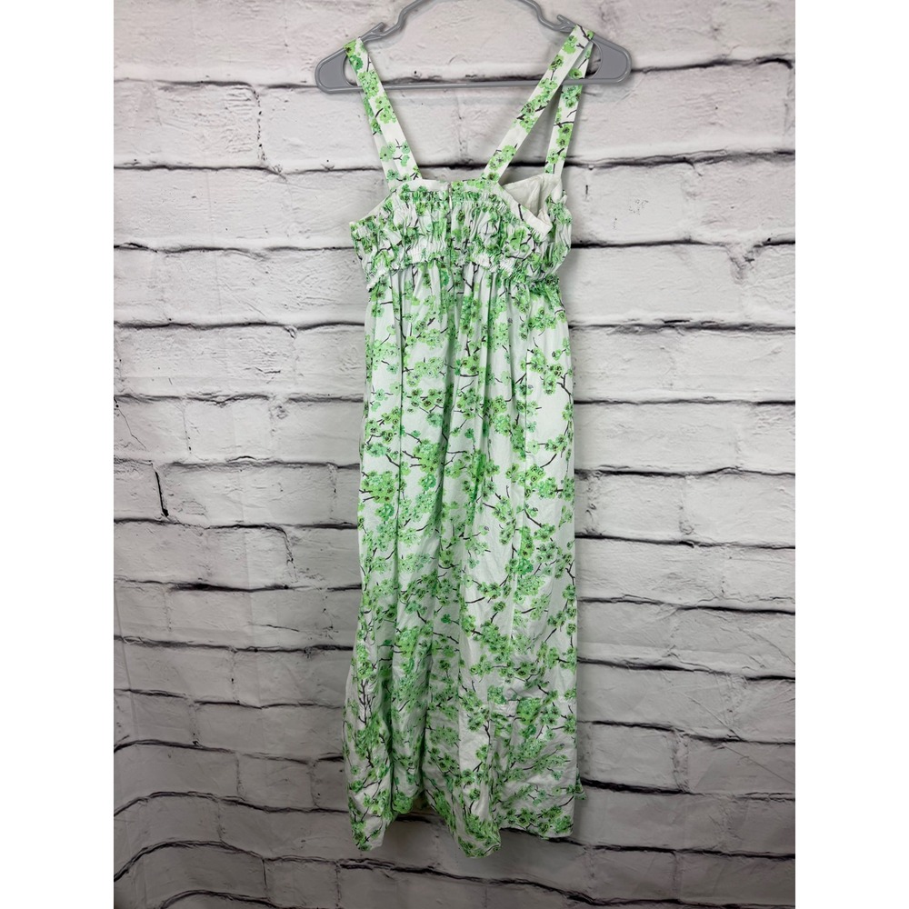J.Crew Green White Floral Smocked Cotton Midi Dress Size 0 Sleeveless Summer - Picture 6 of 9